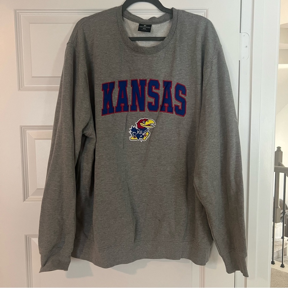 Colosseum Gray KU University of Kansas Jayhawks Crewneck Sweater